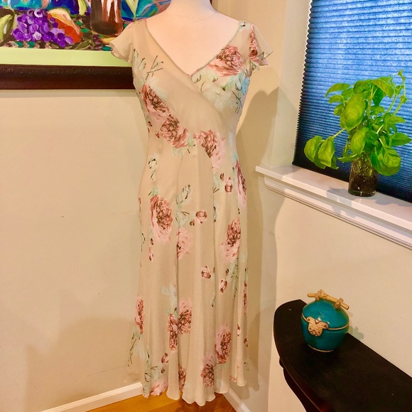 Vtg Exquisite 30's Style Bias Cut Floral Chiffon Tea Dress / Wedding Dress S - Picture 1 of 10